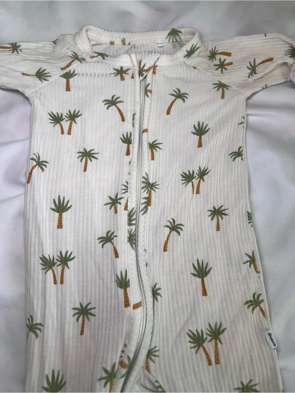 Newborn Palm-Print Ribbed One-Piece - Cream with Green & Brown